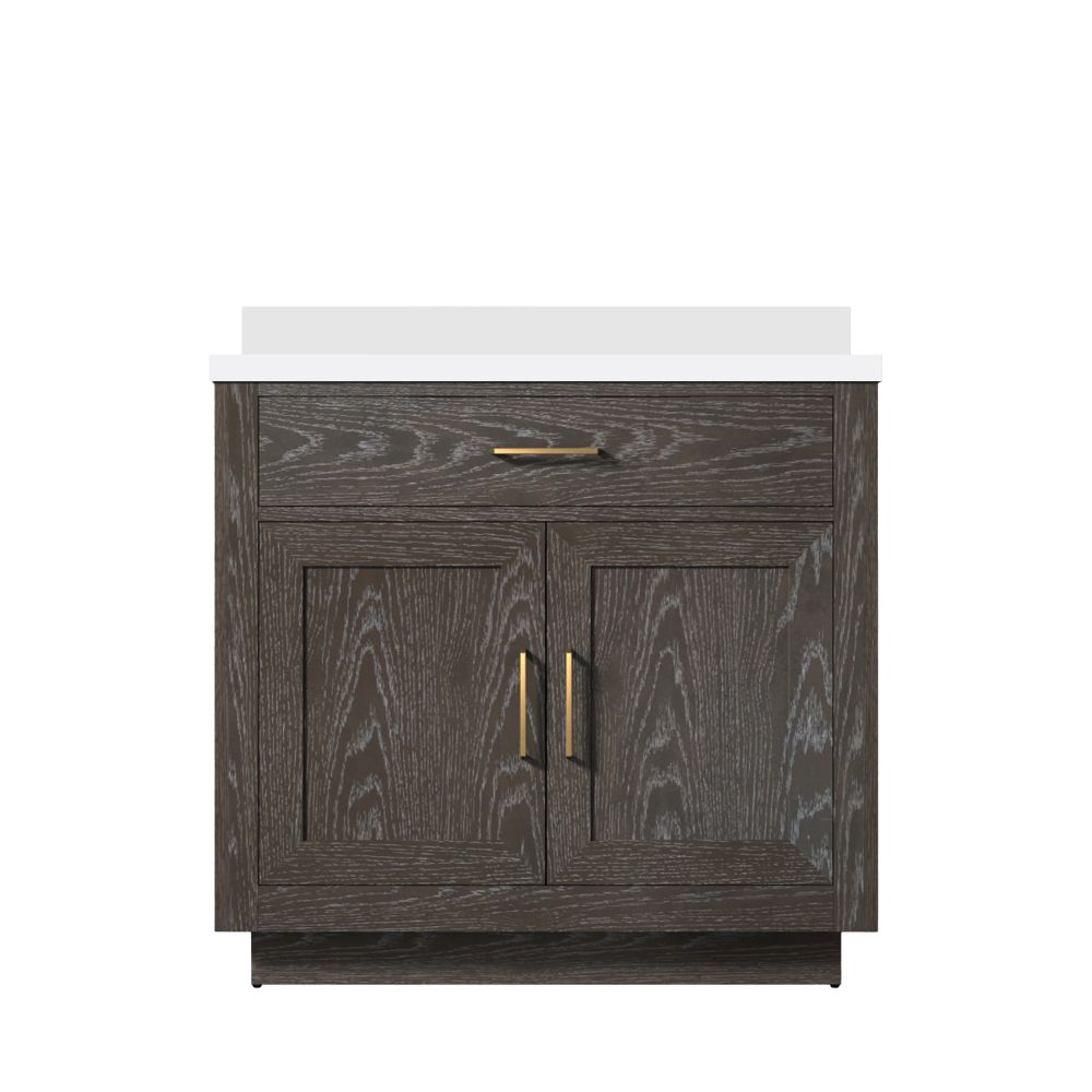 Abbey 36 in W x 22 in. D Brown Oak Single Bath Vanity and Cultured Marble Top