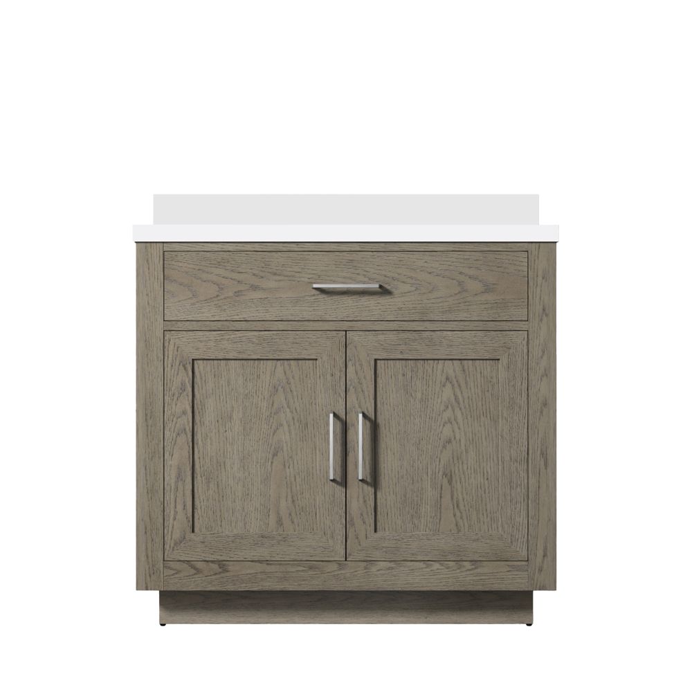 Abbey 36 in W x 22 in. D Grey Oak Single Bath Vanity and White Quartz Top
