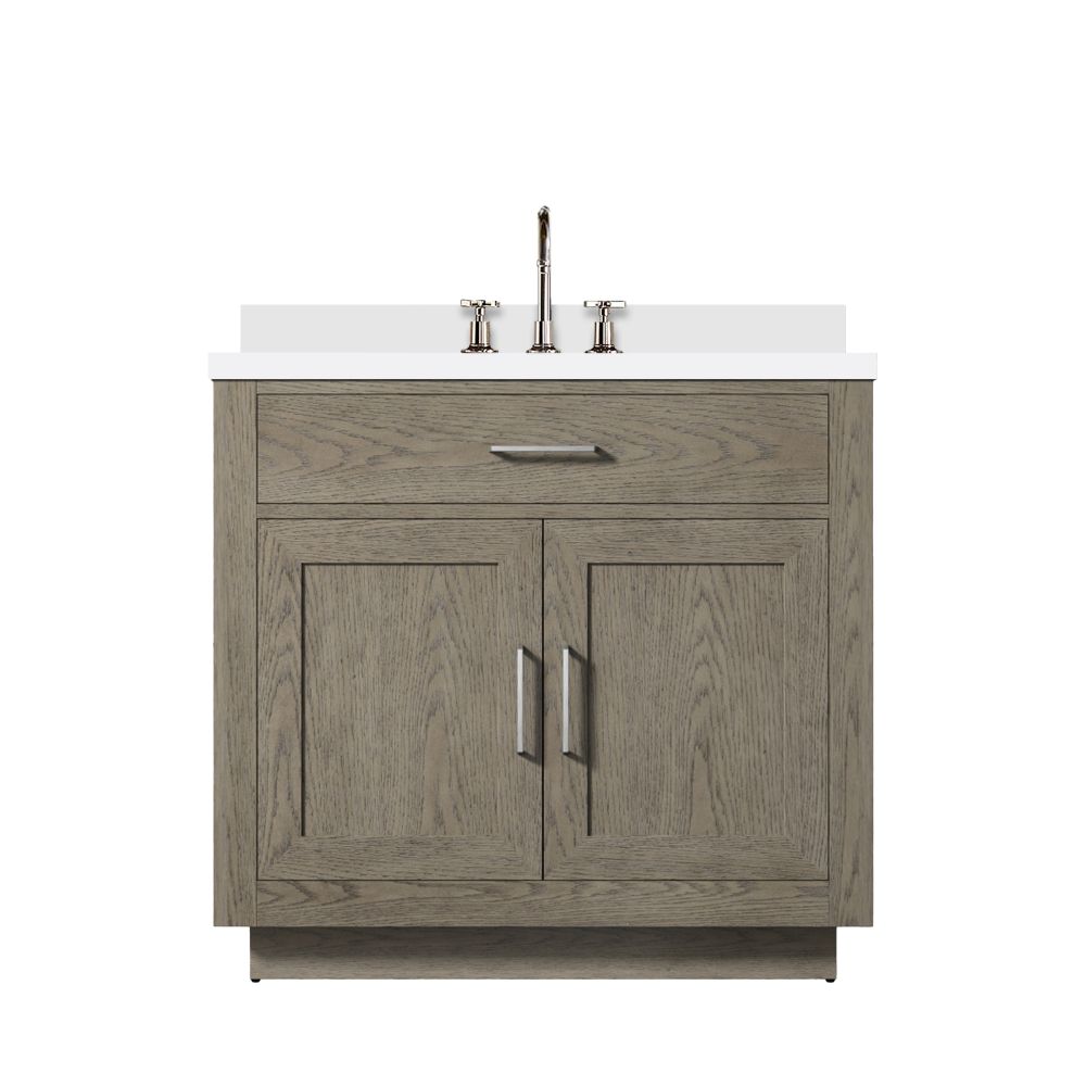 Abbey 36 in W x 22 in. D Grey Oak Single Bath Vanity, Cultured Marble Top, and Faucet Set