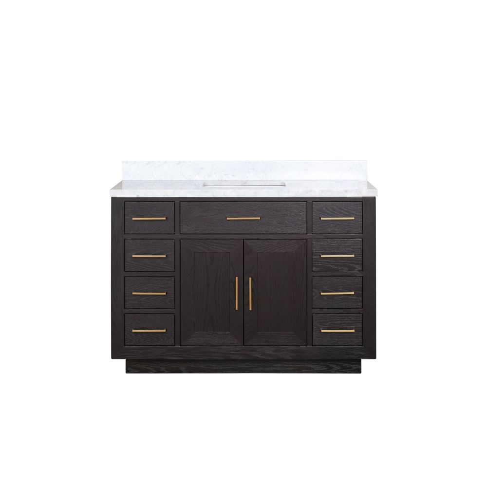 Abbey 48 in W x 22 in. D Black Oak Single Bath Vanity and Carrara Marble Top