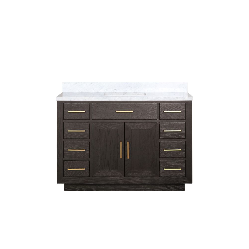 Abbey 48 in W x 22 in. D Brown Oak Single Bath Vanity and Carrara Marble Top