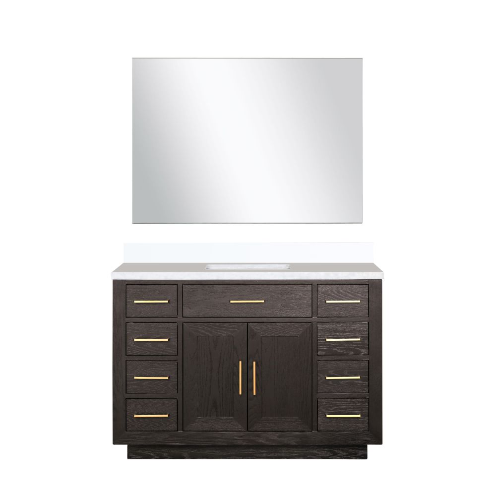 Abbey 48 in W x 22 in. D Brown Oak Single Bath Vanity, Cultured Marble Top, and 46 in Mirror