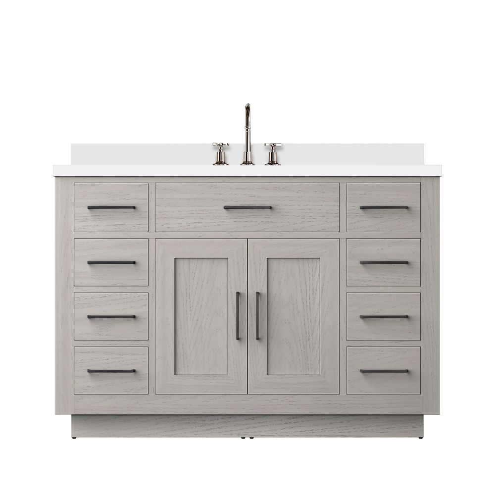 Abbey 48 in W x 22 in. D White Oak Single Bath Vanity, Cultured Marble Top, and Faucet Set
