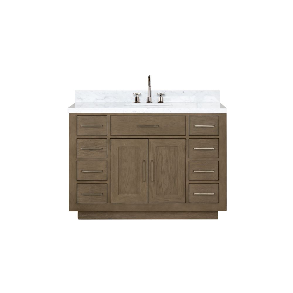 Abbey 48 in W x 22 in. D Grey Oak Single Bath Vanity, Carrara Marble Top, and Faucet Set