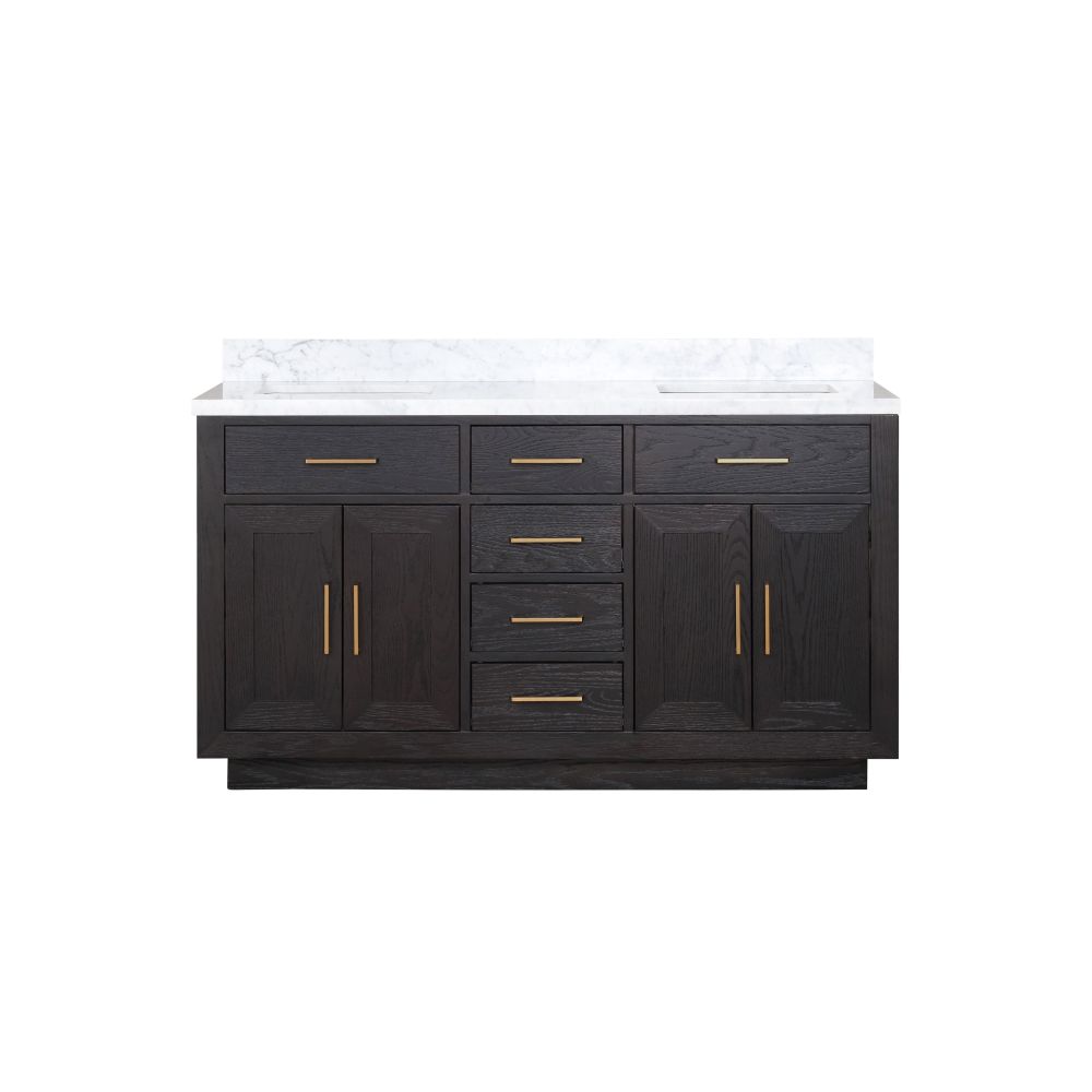 Abbey 60 in W x 22 in. D Black Oak Double Bath Vanity and Carrara Marble Top