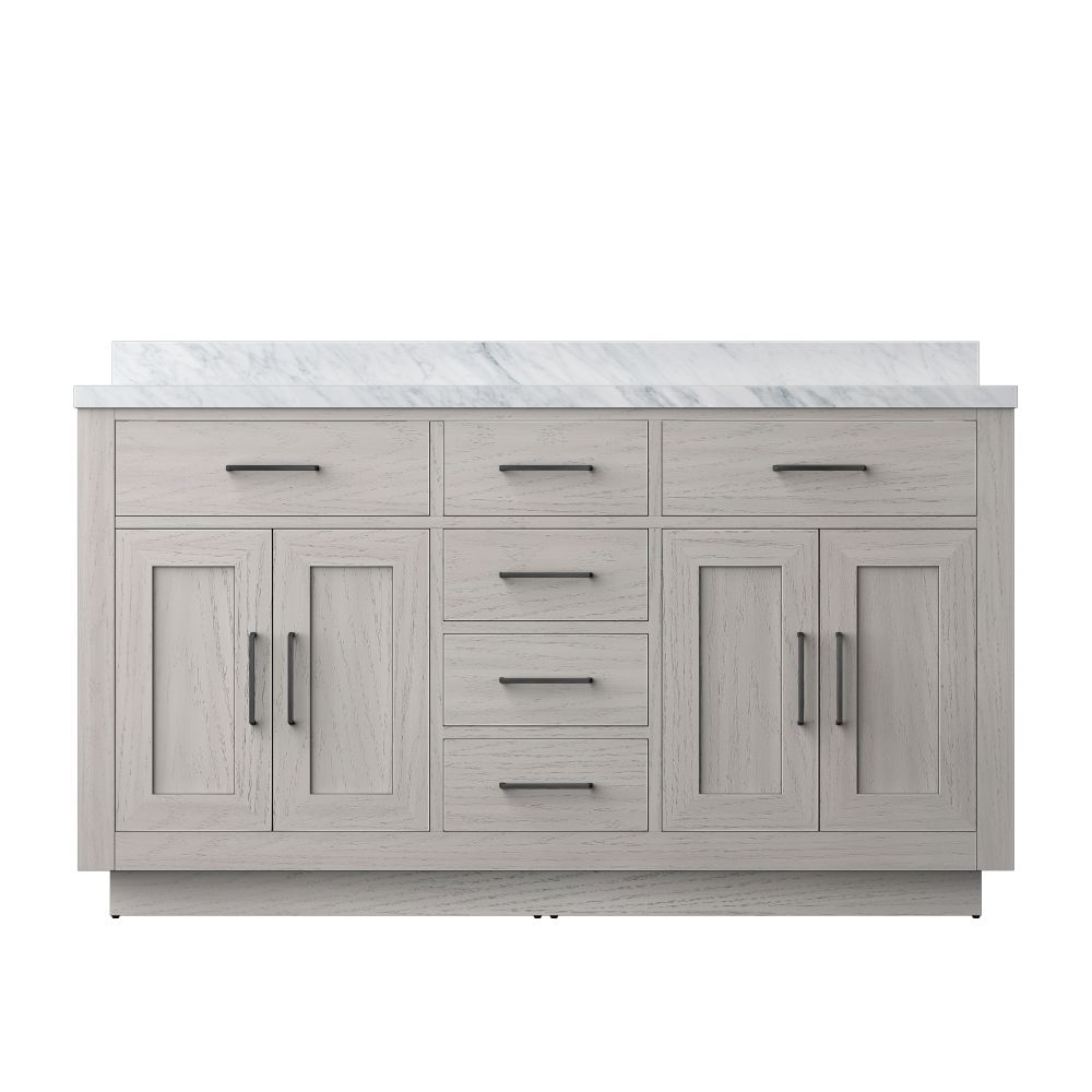 Abbey 60 in W x 22 in. D White Oak Double Bath Vanity and Carrara Marble Top