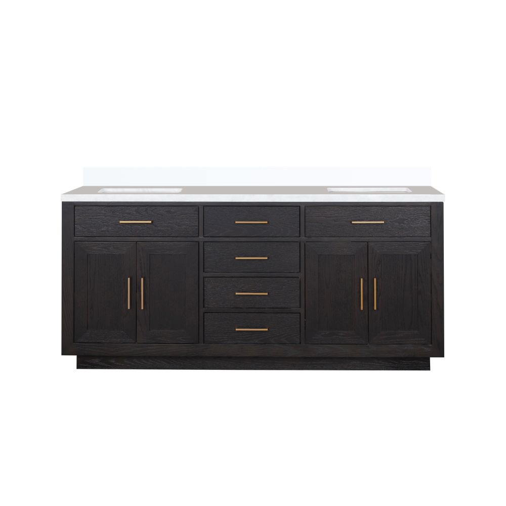 Abbey 72 in W x 22 in. D Black Oak Double Bath Vanity and White Quartz Top