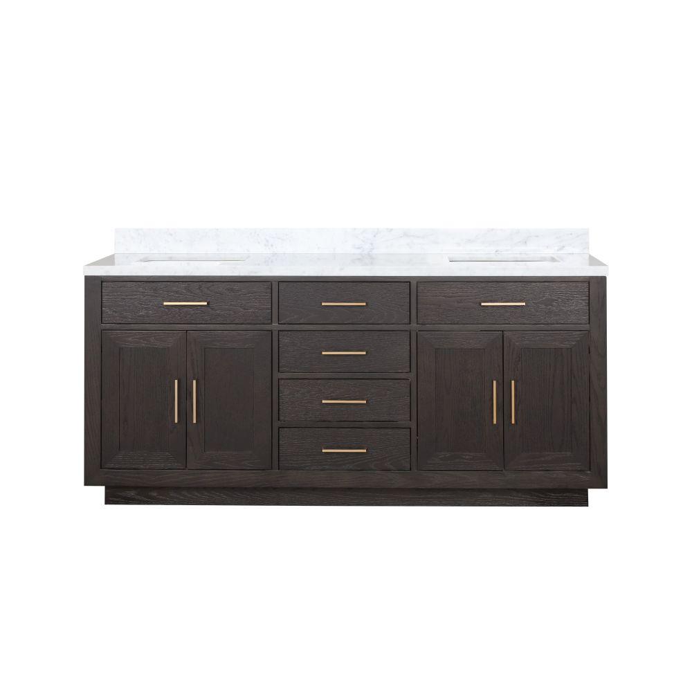 Abbey 72 in W x 22 in. D Brown Oak Double Bath Vanity and Carrara Marble Top