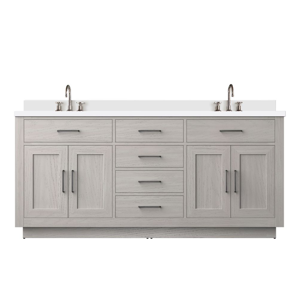 Abbey 72 in W x 22 in. D White Oak Double Bath Vanity, White Quartz Top, and Faucet Set