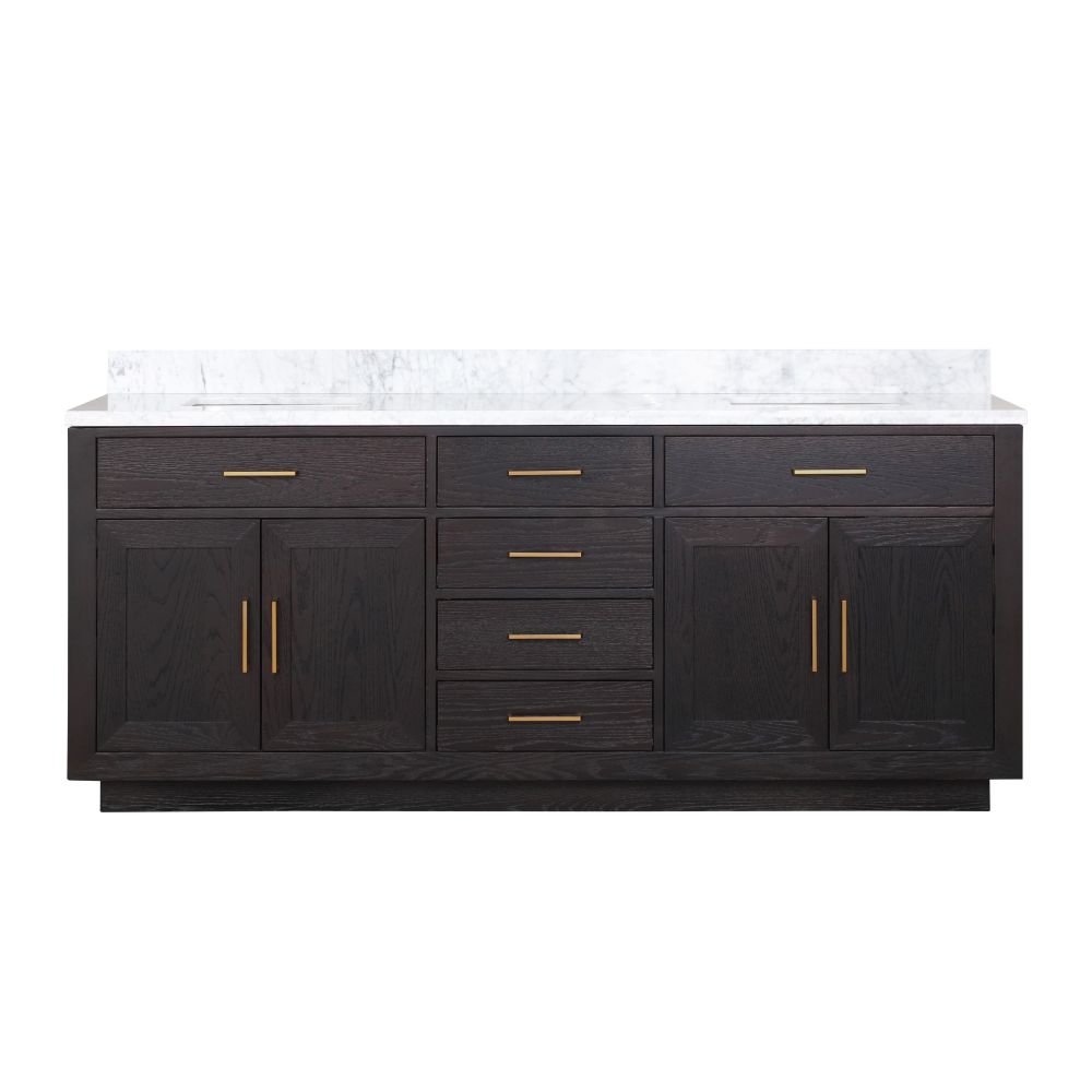 Abbey 80 in W x 22 in. D Black Oak Double Bath Vanity and Carrara Marble Top