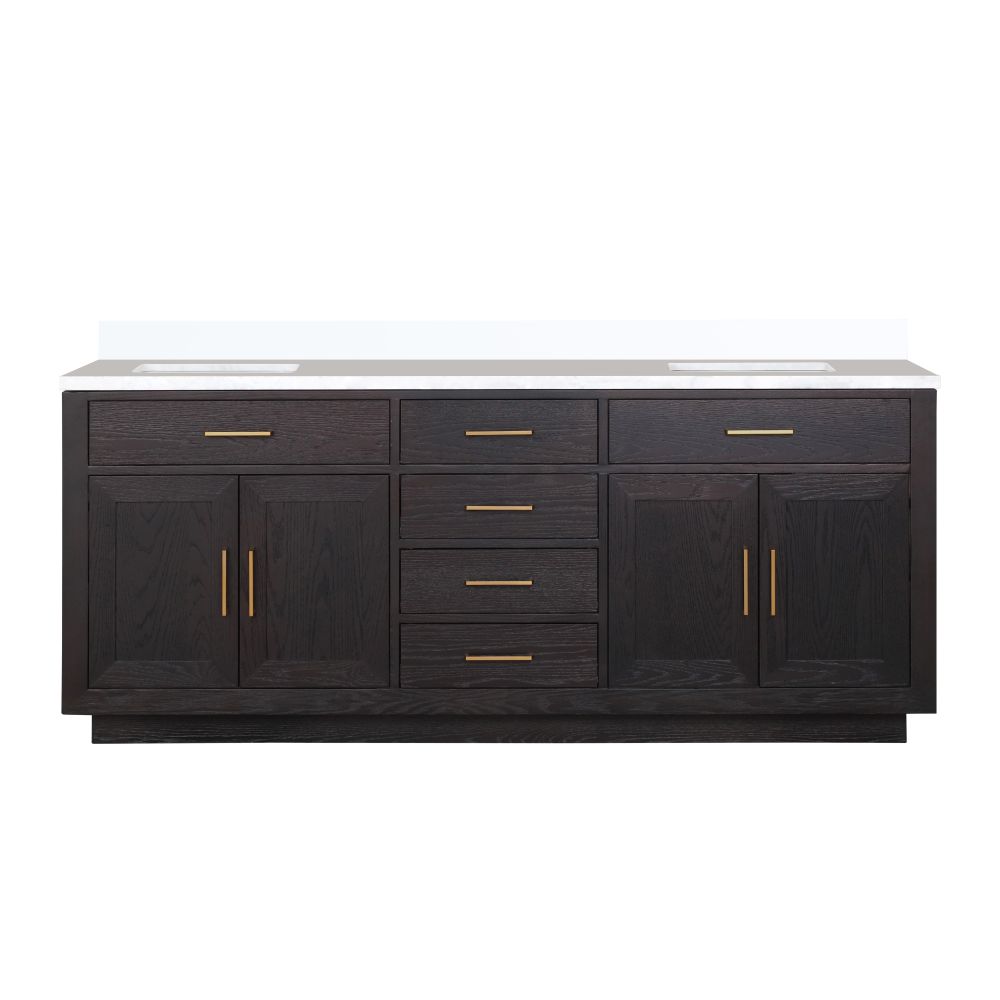 Abbey 80 in W x 22 in. D Black Oak Double Bath Vanity and White Quartz Top