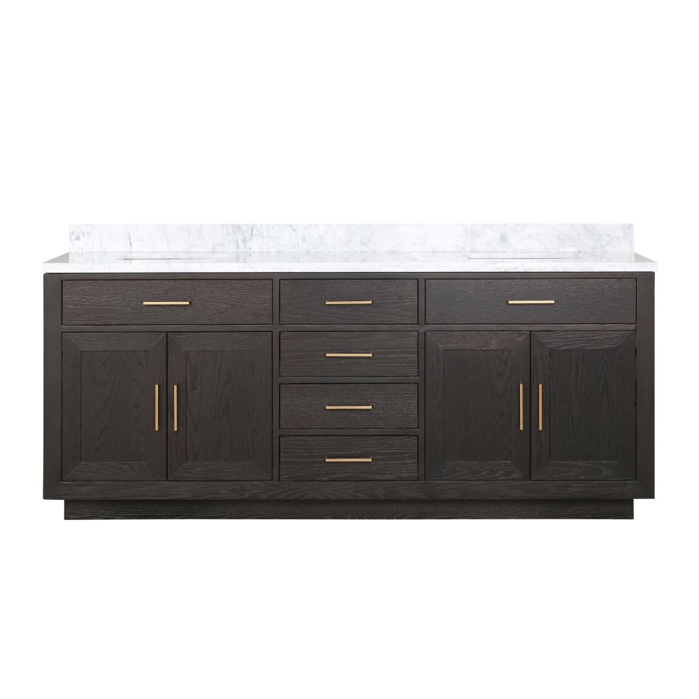 Abbey 80 in W x 22 in. D Brown Oak Double Bath Vanity and Carrara Marble Top