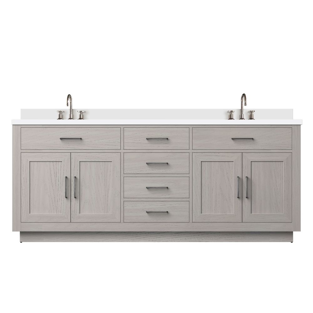 Abbey 80 in W x 22 in. D White Oak Double Bath Vanity, White Quartz Top, and Faucet Set
