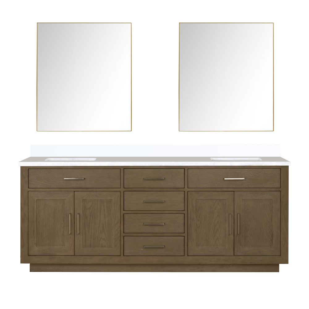 Abbey 80 in W x 22 in. D Grey Oak Double Bath Vanity, Cultured Marble Top, and 36 in Mirrors