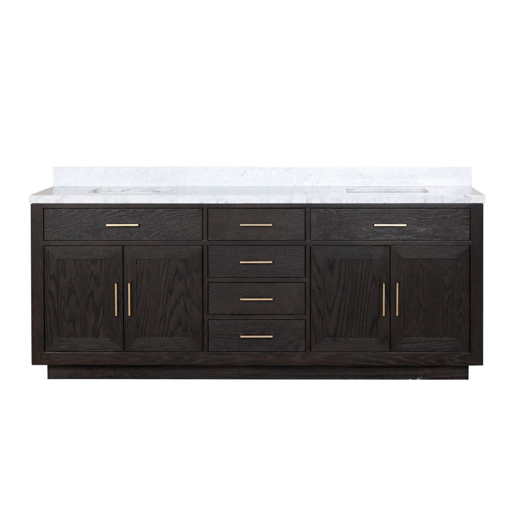 Abbey 84 in W x 22 in. D Black Oak Double Bath Vanity and Carrara Marble Top