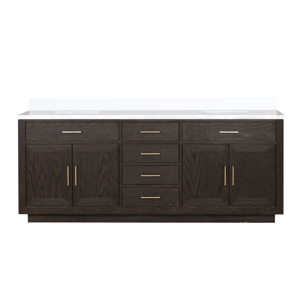 Abbey 84 in W x 22 in. D Brown Oak Double Bath Vanity and White Quartz Top