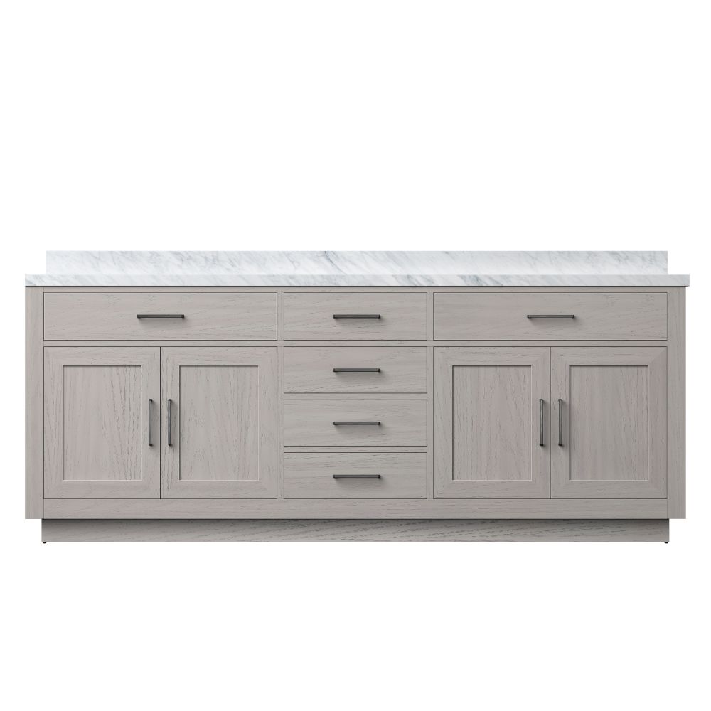 Abbey 84 in W x 22 in. D White Oak Double Bath Vanity and Carrara Marble Top