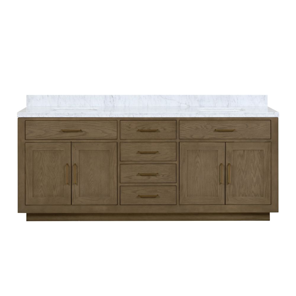 Abbey 84 in W x 22 in. D Grey Oak Double Bath Vanity and Carrara Marble Top