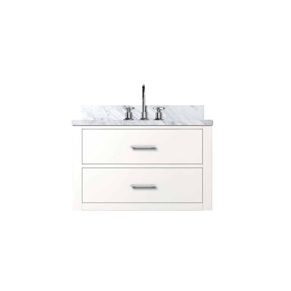 Castor 30 in W x 22 in. D White Double Bath Vanity, Carrara Marble Top, and Faucet Set