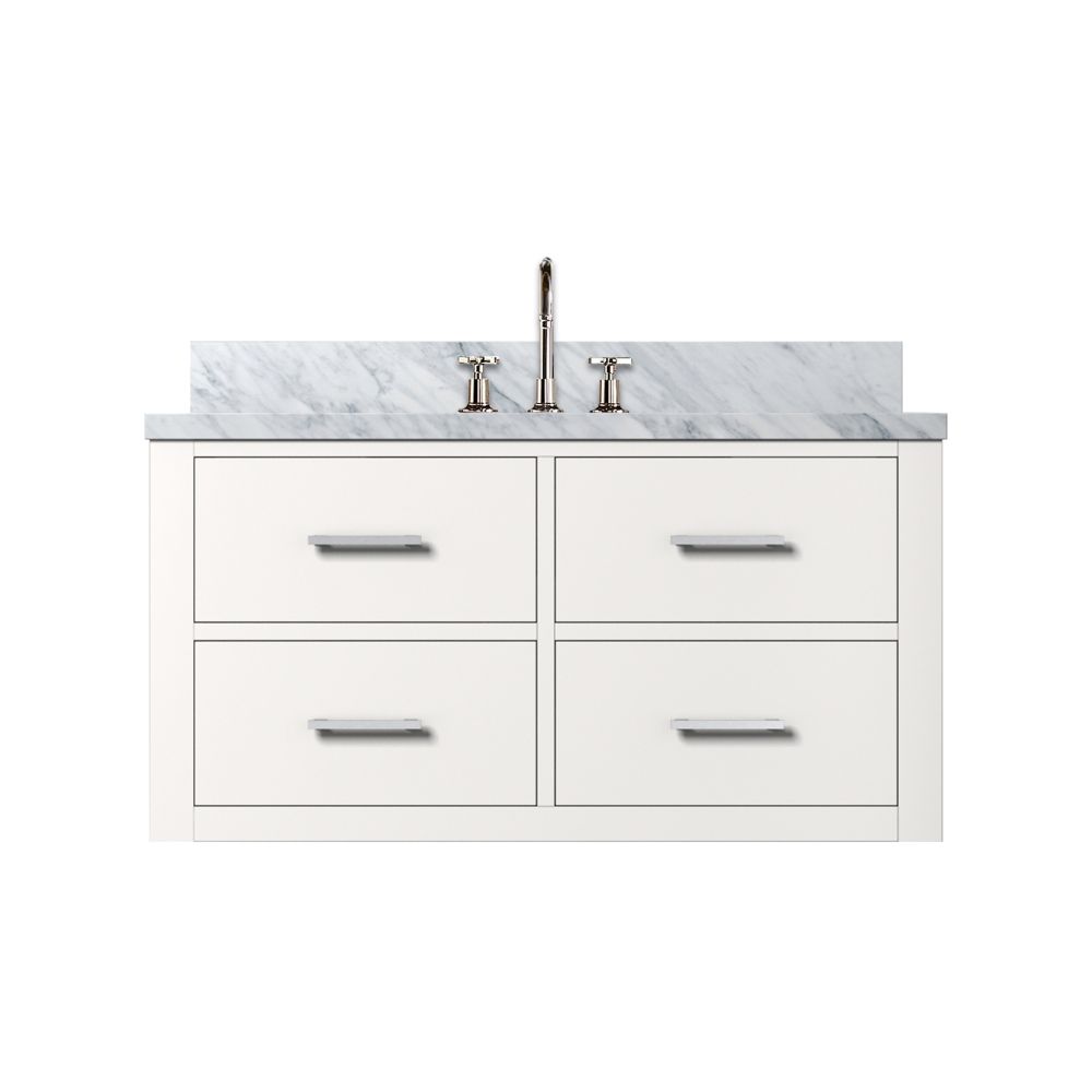 Castor 36 in W x 22 in. D White Double Bath Vanity, Carrara Marble Top, and Faucet Set