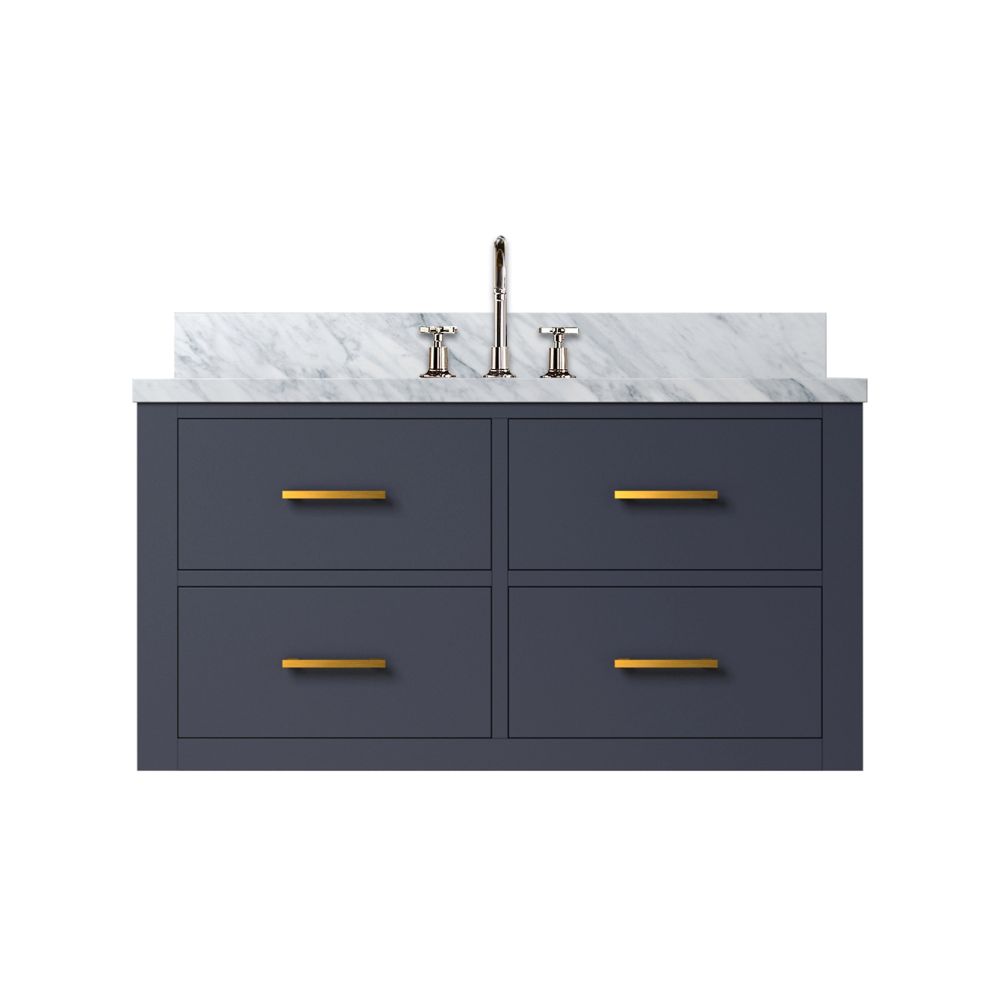 Castor 36 in W x 22 in. D Blue Double Bath Vanity, Carrara Marble Top, and Faucet Set
