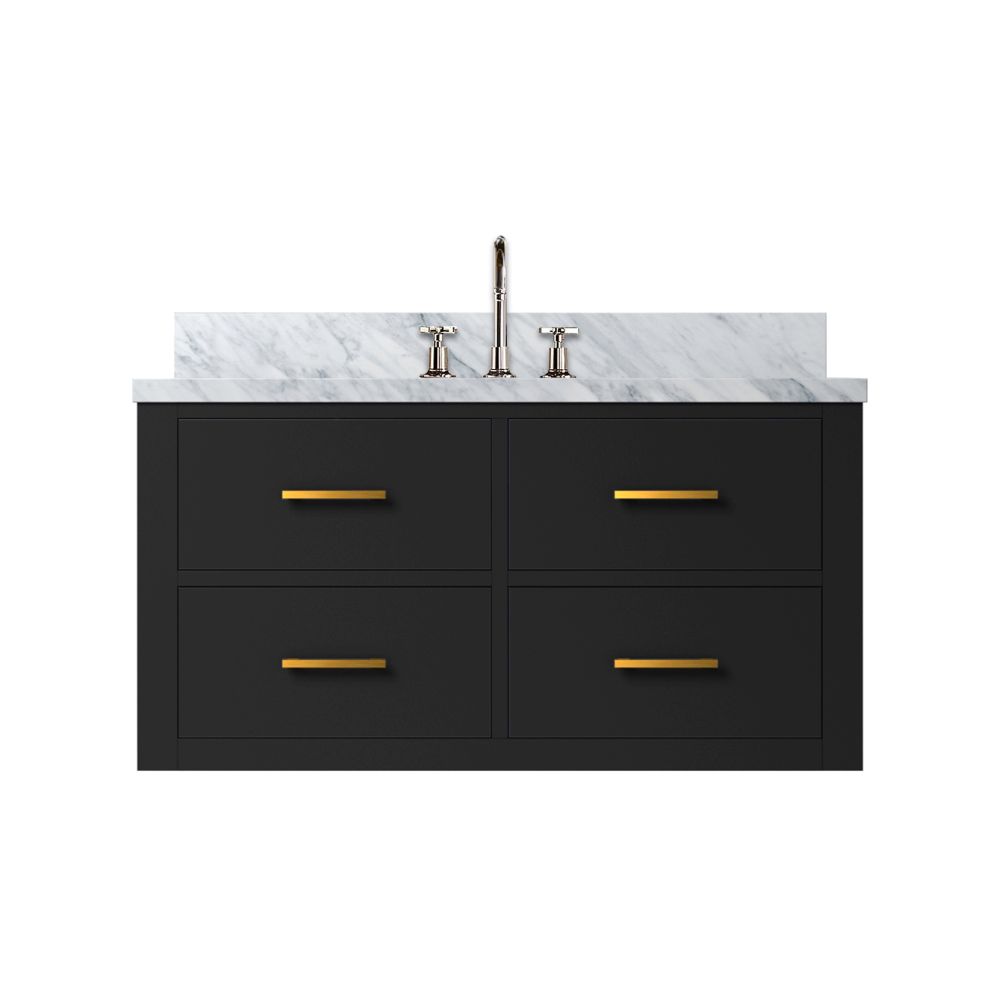 Castor 36 in W x 22 in. D Black Double Bath Vanity, Carrara Marble Top, and Faucet Set