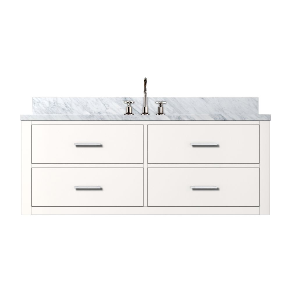Castor 48 in W x 22 in. D White Double Bath Vanity, Carrara Marble Top, and Faucet Set