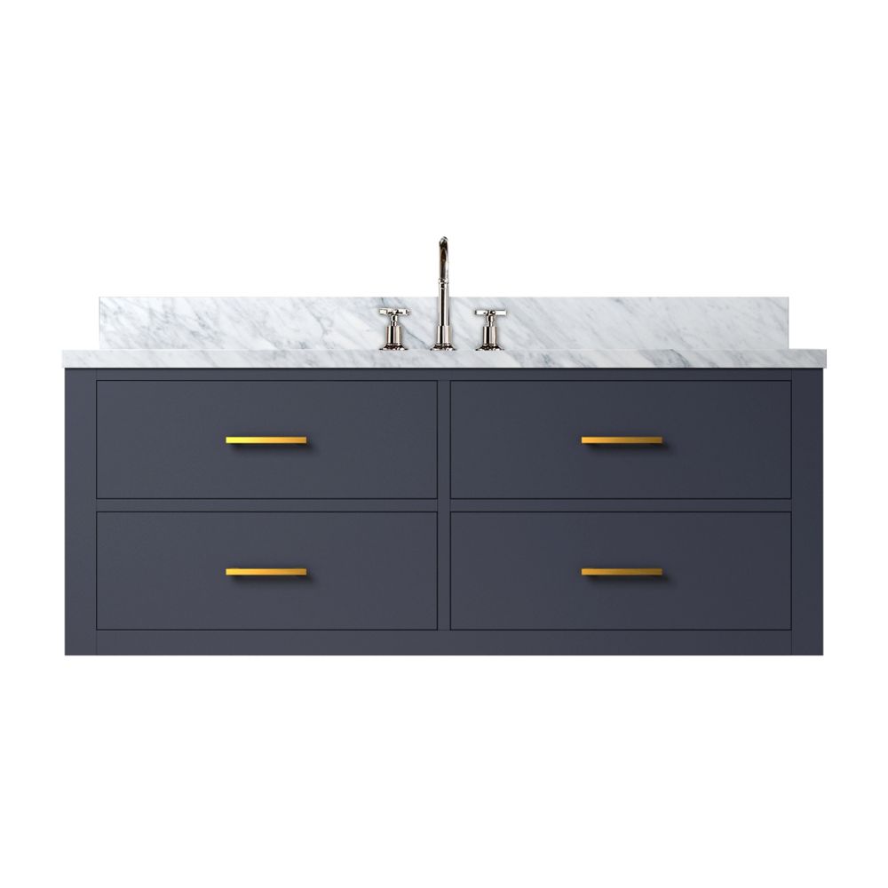 Castor 48 in W x 22 in. D Blue Double Bath Vanity, Carrara Marble Top, and Faucet Set