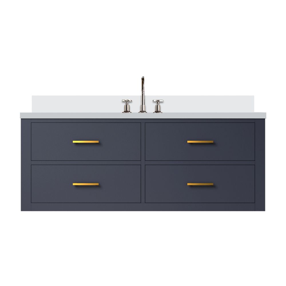 Castor 48 in W x 22 in. D Blue Double Bath Vanity, White Quartz Top, and Faucet Set