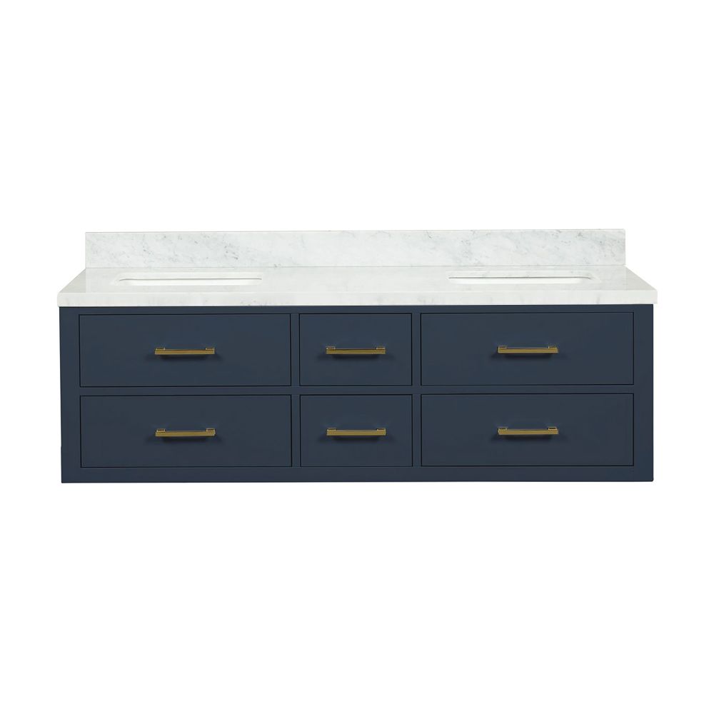 Castor 60 in W x 22 in. D Blue Double Bath Vanity and Carrara Marble Top