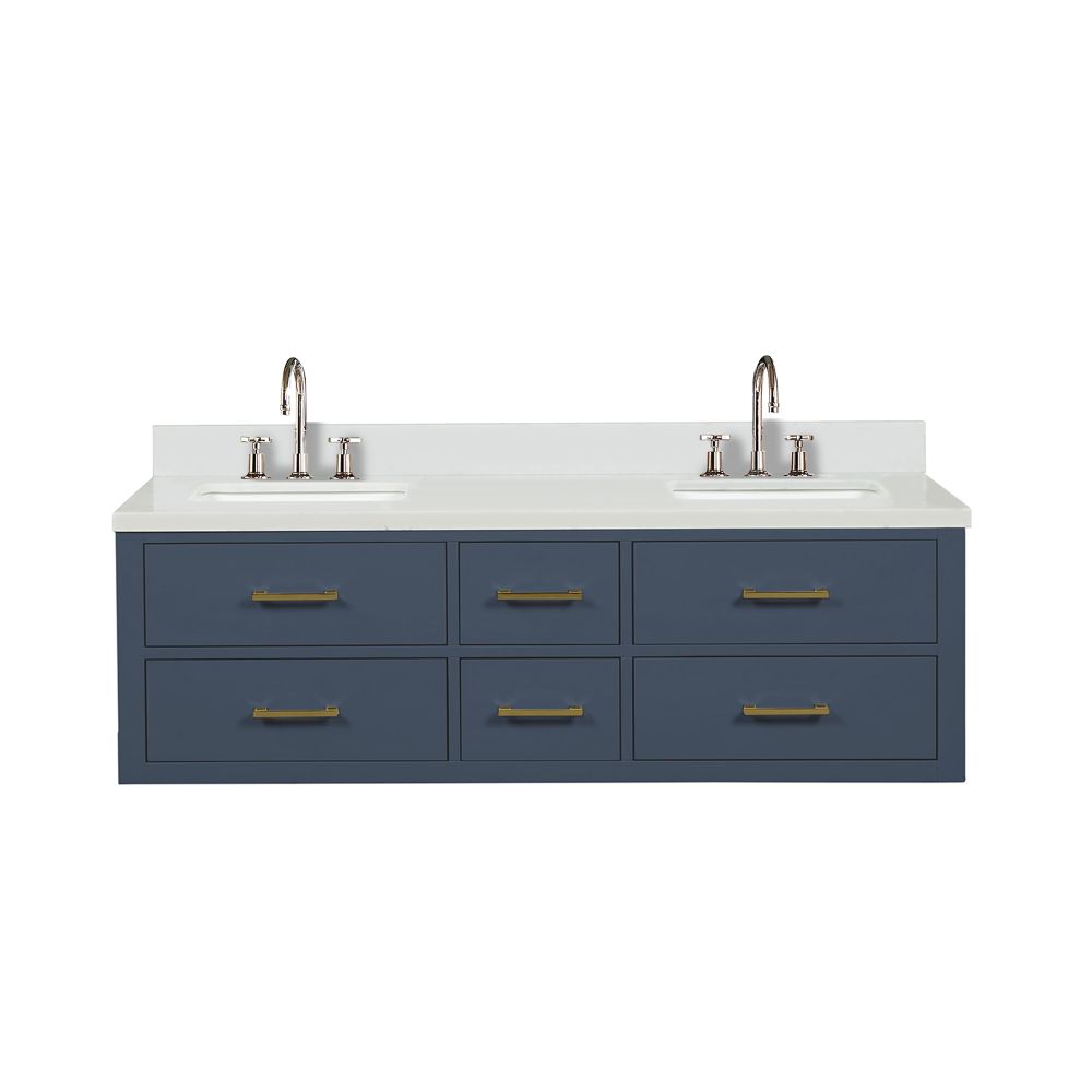 Castor 60 in W x 22 in. D Blue Double Bath Vanity, Cultured Marble Top, and Faucet Set
