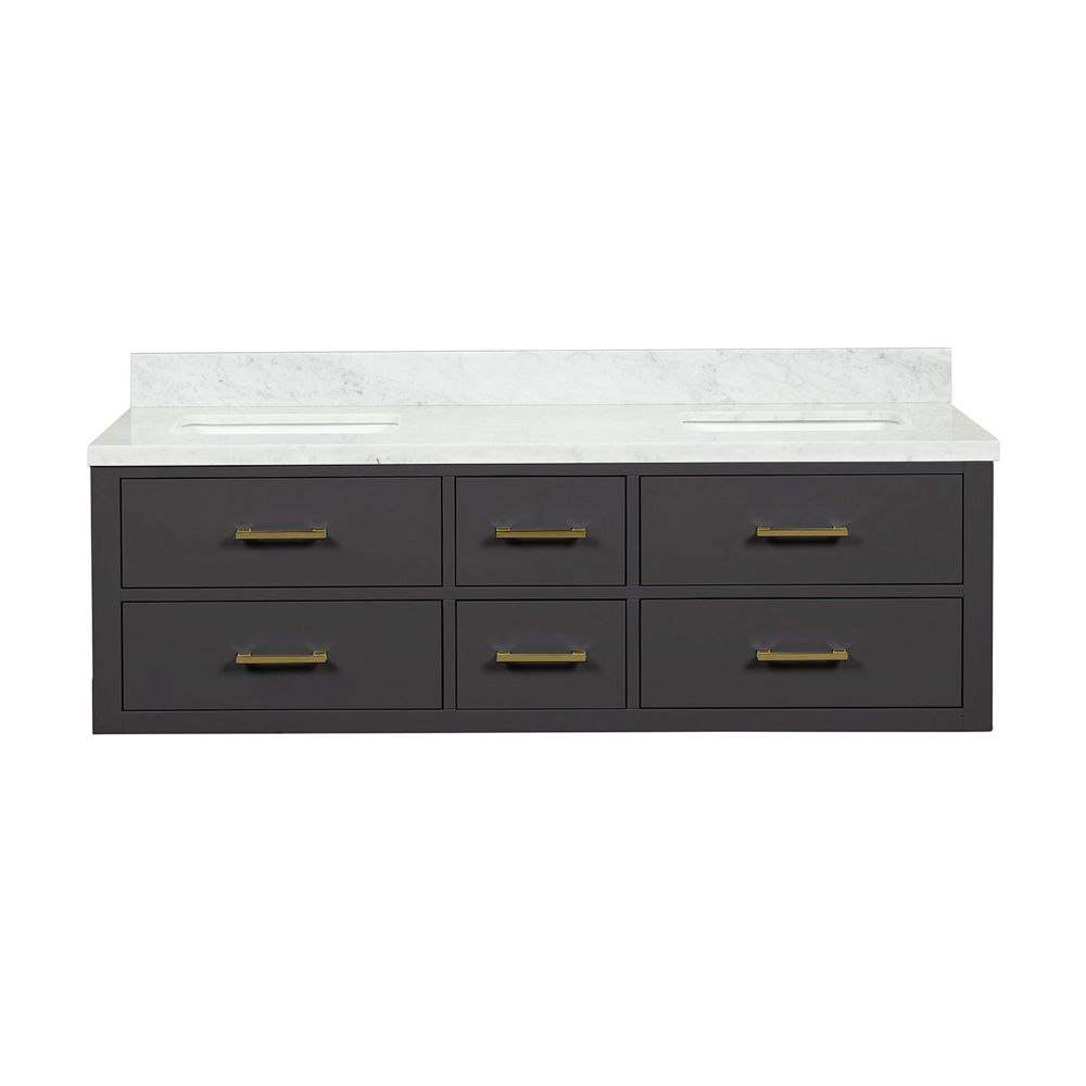 Castor 60 in W x 22 in. D Black Double Bath Vanity and Carrara Marble Top