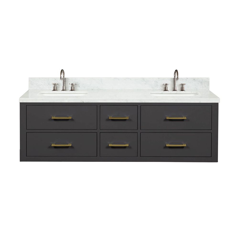 Castor 60 in W x 22 in. D Black Double Bath Vanity, Carrara Marble Top, and Faucet Set