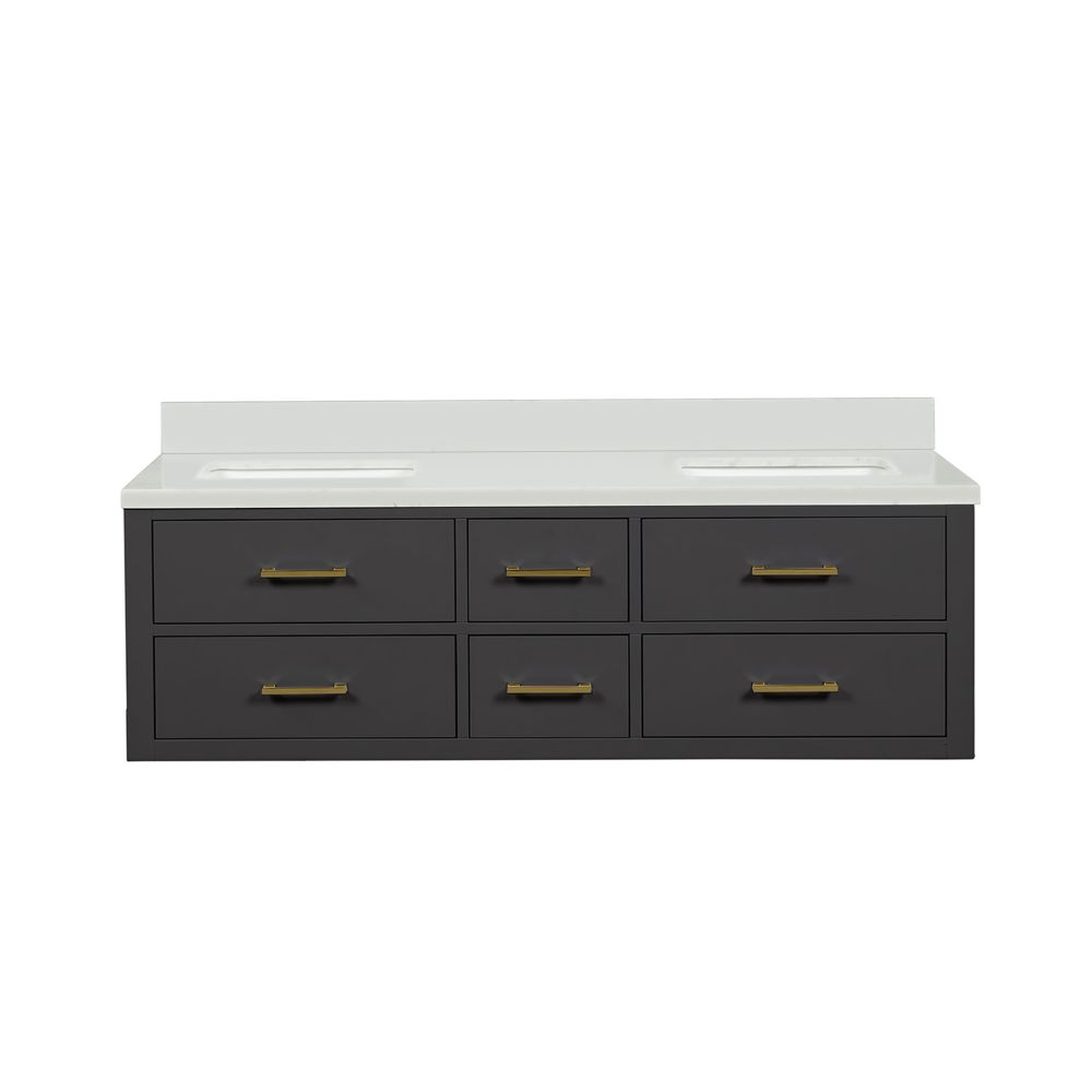 Castor 60 in W x 22 in. D Black Double Bath Vanity and White Quartz Top
