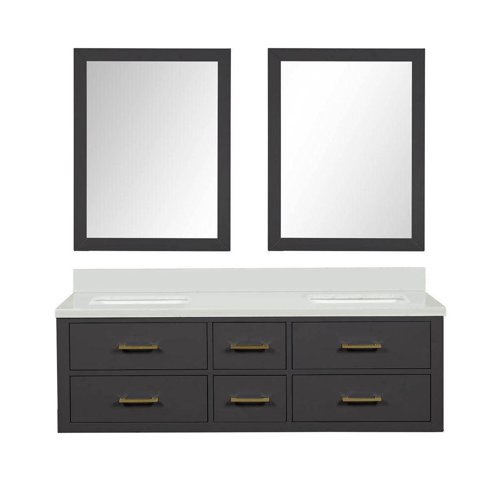 Castor 60 in W x 22 in. D Black Double Bath Vanity, White Quartz Top, and 28 in Mirrors