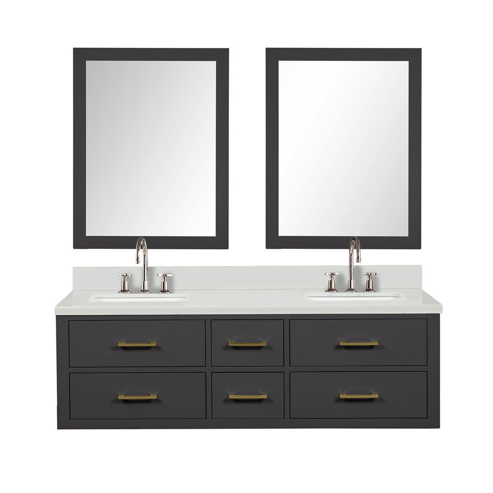 Castor 60 in W x 22 in. D Black Double Bath Vanity, White Quartz Top, Faucet Set, and 28 in Mirrors