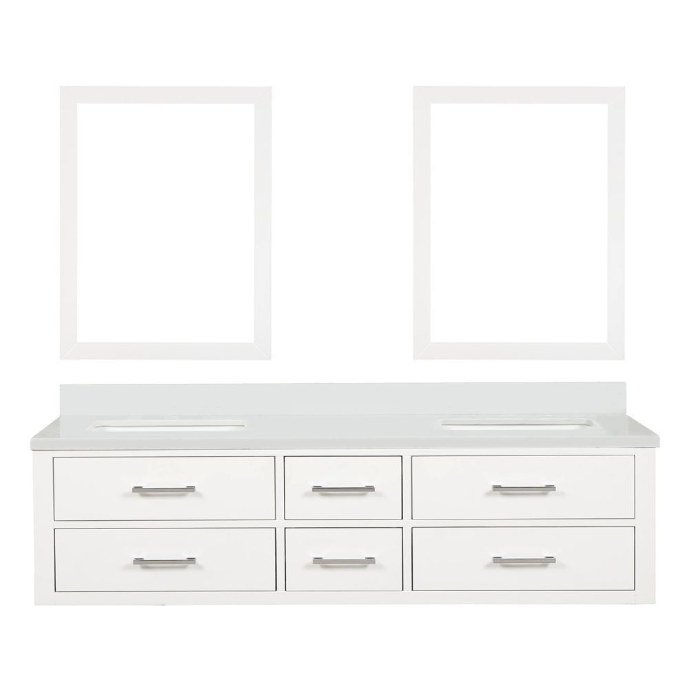 Castor 72 in W x 22 in. D White Double Bath Vanity, White Quartz Top, and 34 in Mirrors