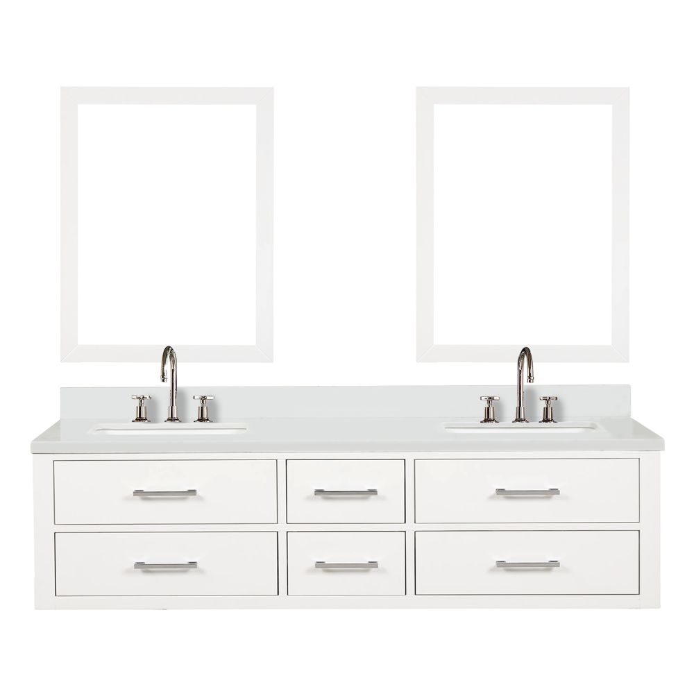 Castor 72 in W x 22 in. D White Double Bath Vanity, Cultured Marble Top, Faucet Set, and 34 in Mirrors