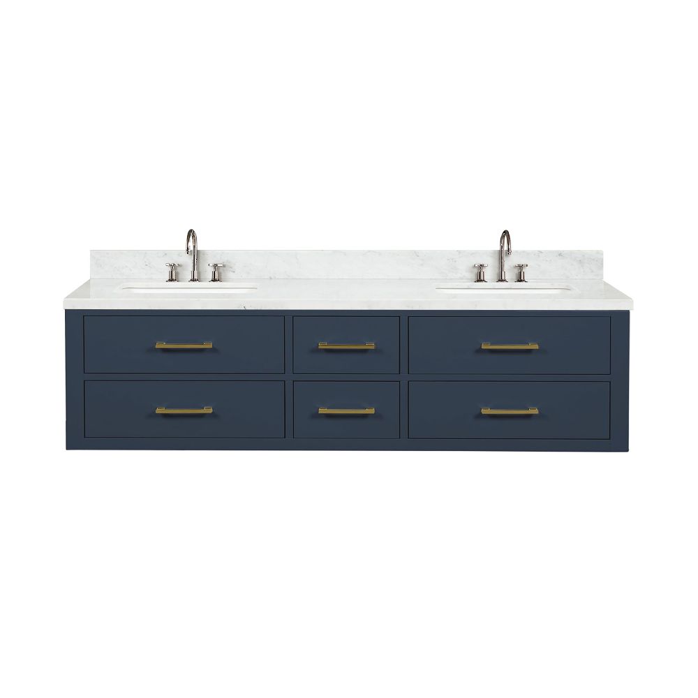 Castor 72 in W x 22 in. D Blue Double Bath Vanity, Carrara Marble Top, and Faucet Set