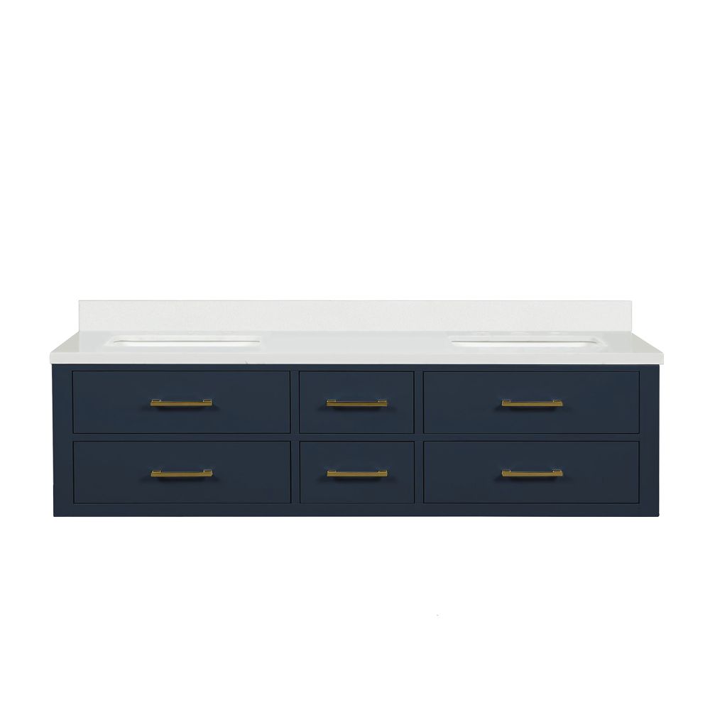 Castor 72 in W x 22 in. D Blue Double Bath Vanity and White Quartz Top