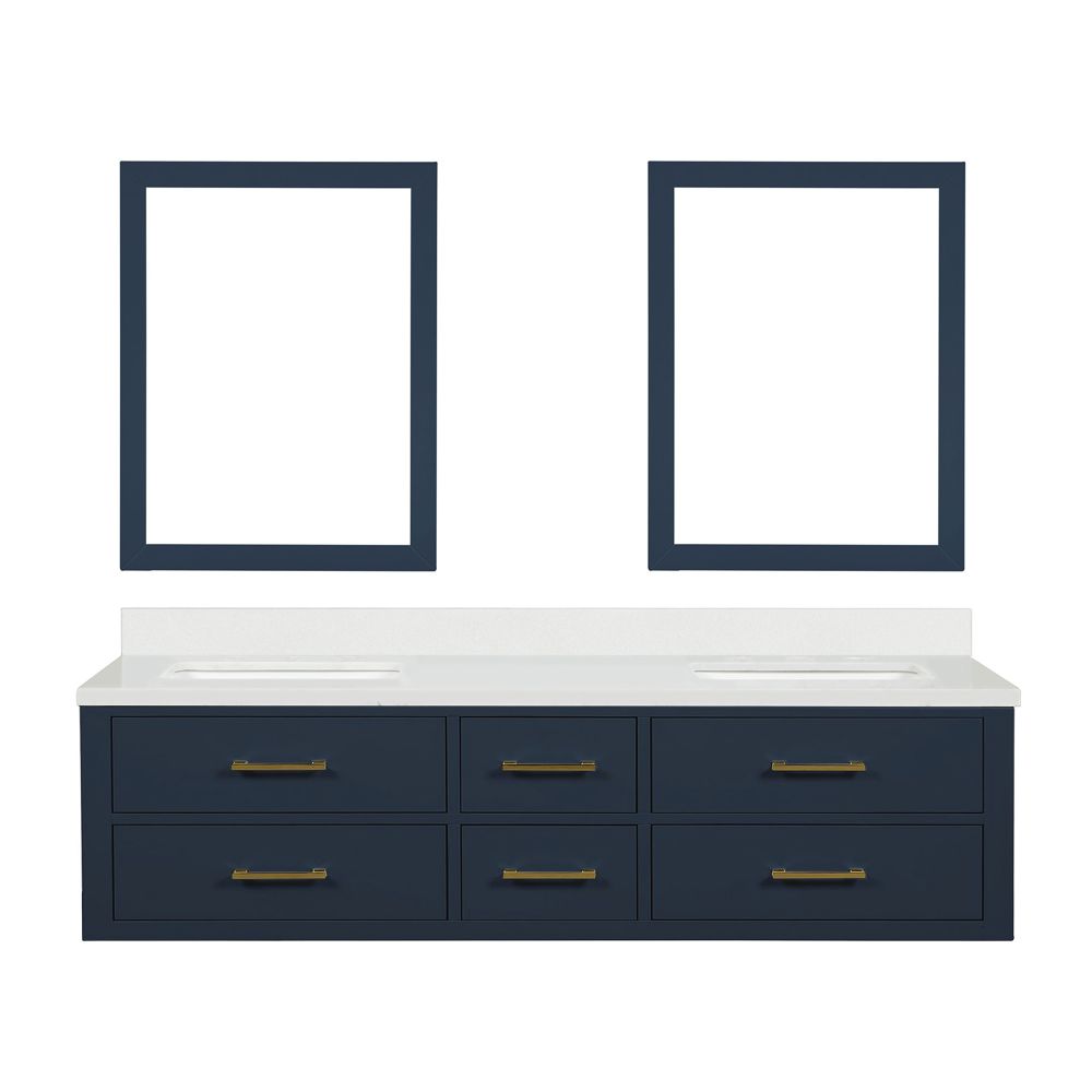 Castor 72 in W x 22 in. D Blue Double Bath Vanity, White Quartz Top, and 34 in Mirrors