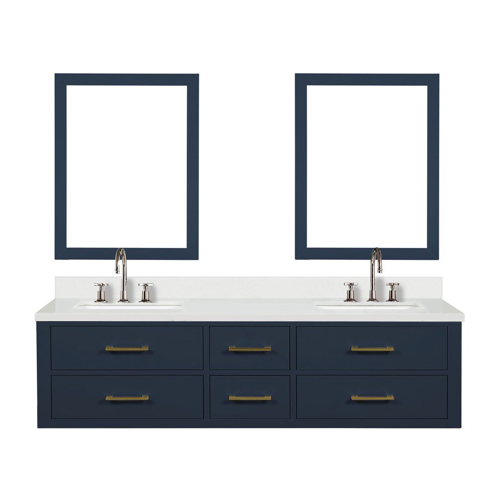 Castor 72 in W x 22 in. D Blue Double Bath Vanity, White Quartz Top, Faucet Set, and 34 in Mirrors