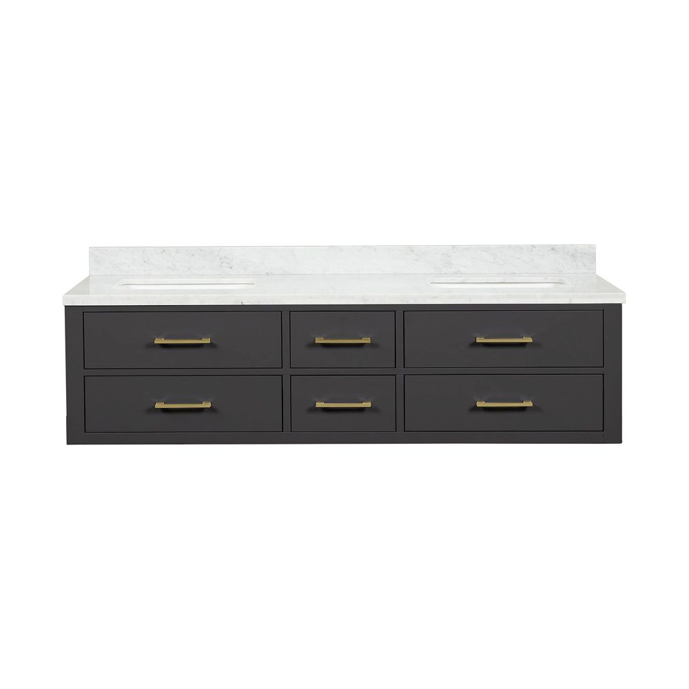 Castor 72 in W x 22 in. D Black Double Bath Vanity and Carrara Marble Top