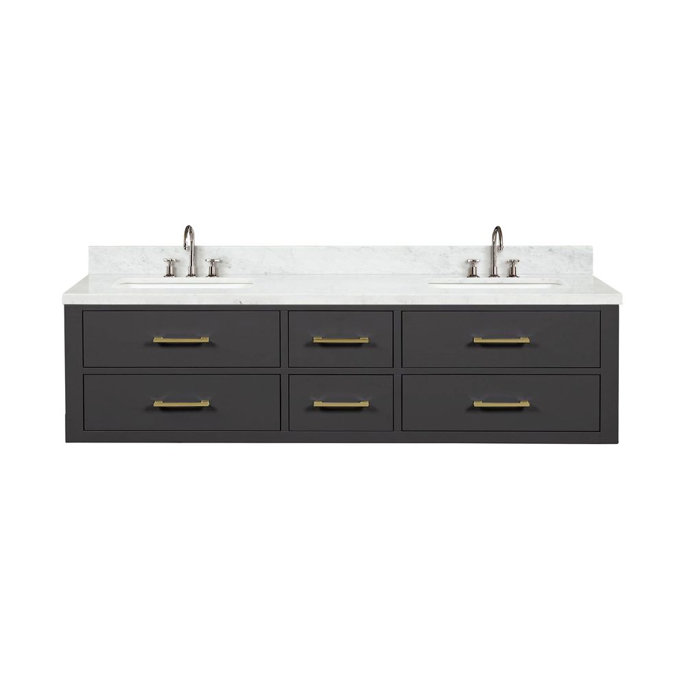 Castor 72 in W x 22 in. D Black Double Bath Vanity, Carrara Marble Top, and Faucet Set