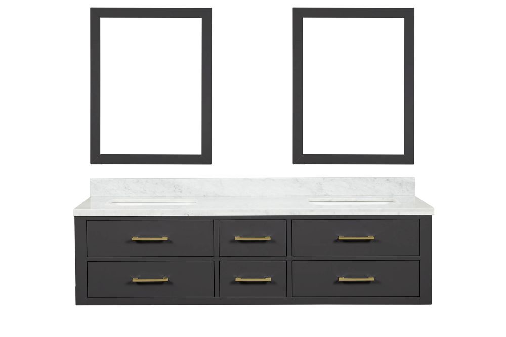 Castor 72 in W x 22 in. D Black Double Bath Vanity, Carrara Marble Top, and 34 in Mirrors