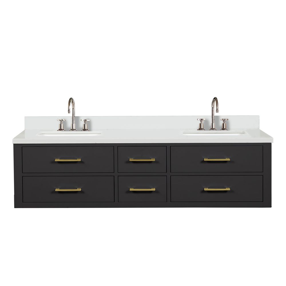 Castor 72 in W x 22 in. D Black Double Bath Vanity, Cultured Marble Top, and Faucet Set