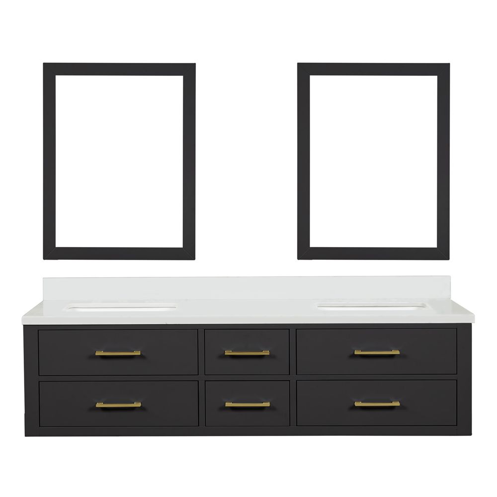 Castor 72 in W x 22 in. D Black Double Bath Vanity, Cultured Marble Top, and 34 in Mirrors