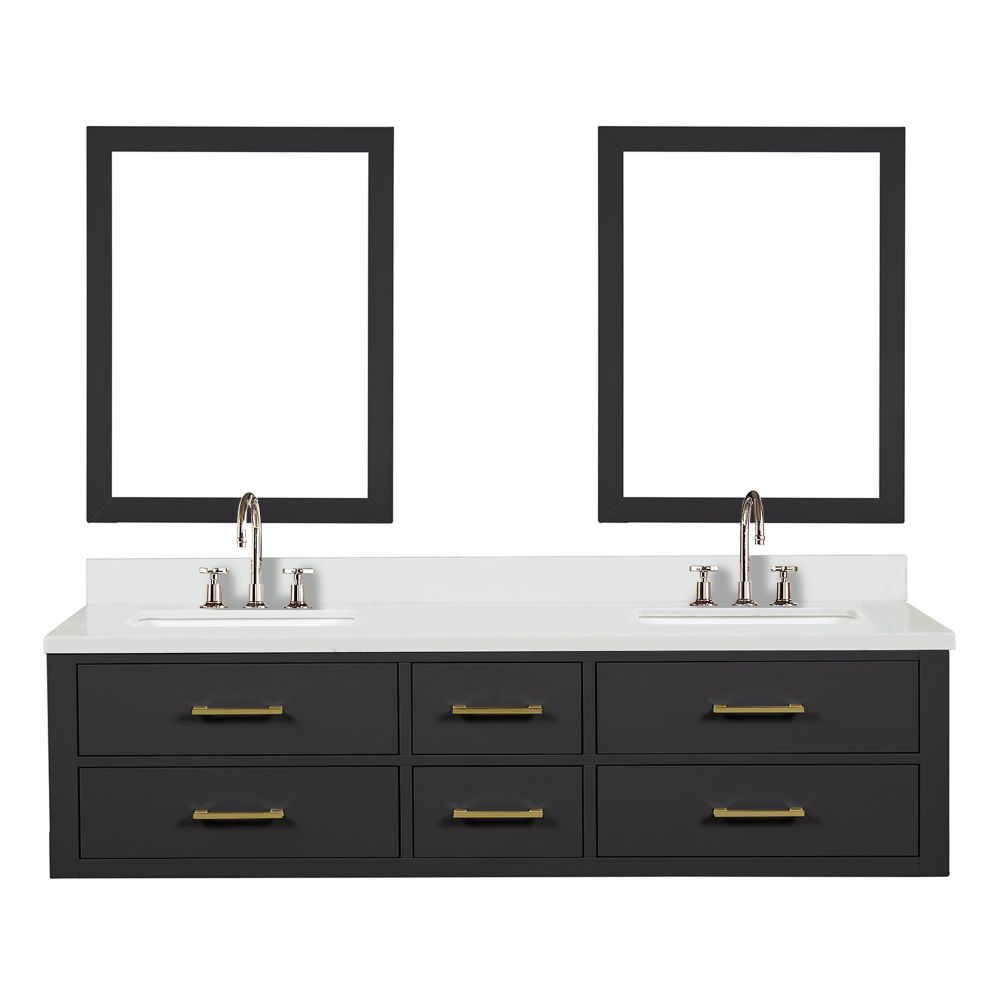 Castor 72 in W x 22 in. D Black Double Bath Vanity, Cultured Marble Top, Faucet Set, and 34 in Mirrors