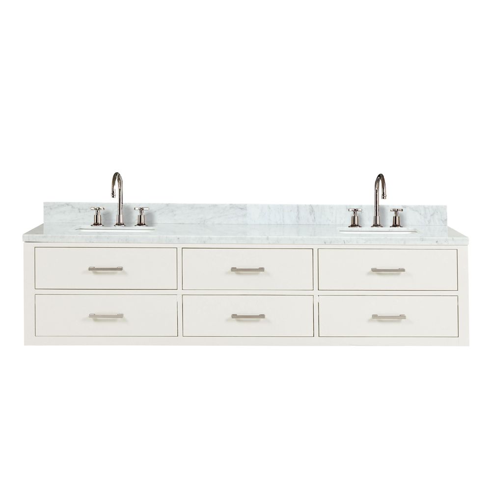 Castor 80 in W x 22 in. D White Double Bath Vanity, Carrara Marble Top, and Faucet Set