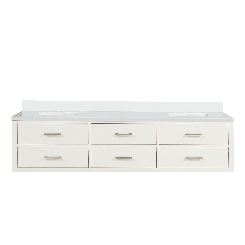 Castor 80 in W x 22 in. D White Double Bath Vanity and White Quartz Top